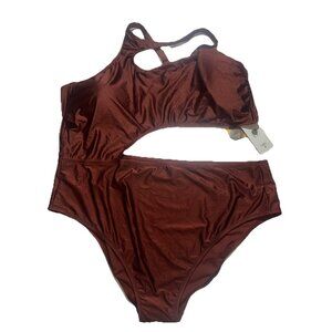 Women’s Noel One Piece Open Cut Bathing Suit Plus Size 4X NEW Brown High Leg